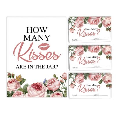 Cartões de Jogo Quadrados em Branco para Chá de Noiva e Despedida de Solteira, Ideias de Presentes para Preencher, Pacote com 50 - Inkdotpot 8,89 Cm × 5,08 Cm / Branco - Quantos Beijos?