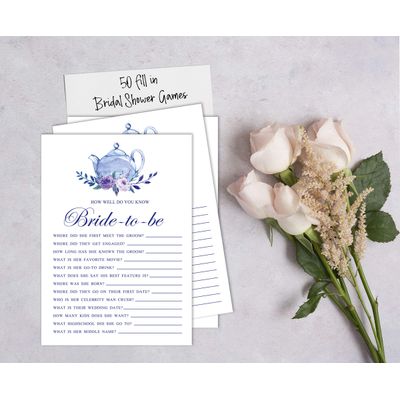 50 Cartões de Jogo Floral para Chá Nupcial e Despedida de Solteira, Quadrados em Branco para Preencher Ideias de Presente - Inkdotpot 12,7 Cm × 17,78 Cm / Branco - Quiz da Noiva