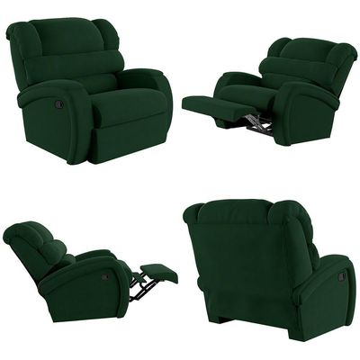 Poltrona Do Papai Reclinável Kalie Manual Gatilho Fh9 Veludo Verde - Mpozenato