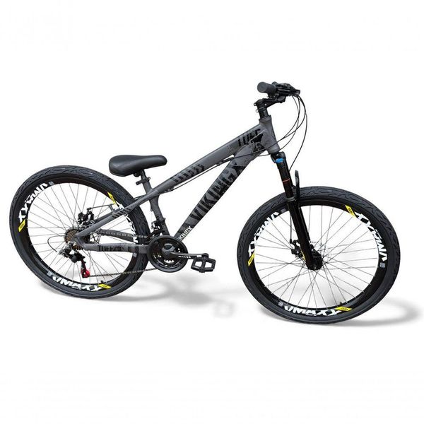 Bicicleta aro26 Vikingx Tuff Freeride 21v aroVmaxx FreioDisco Garfo Suspensão Pneu Flame CinzaPreto
