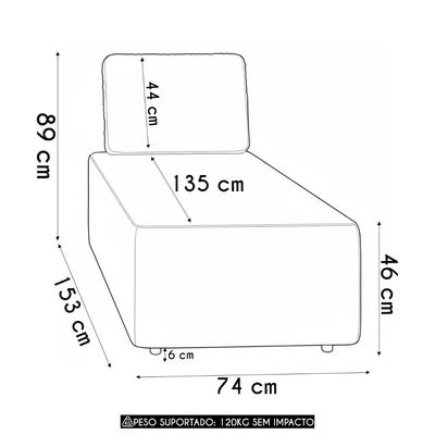 Sofá Chaise Modular 74cm Sala De Estar Rovier Veludo Bege Z32 - Mpozenato