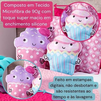 Par De Almofadas Cheias Estampadas Formatos Cupcake Coloridas Infantil 40cm X 40cm Com Enchimento Silicone