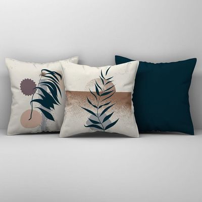 Kit Trio Capas De Almofadas Estampadas Folhas Em Veludo Suede 45cm X 45cm - Decoração Luxo Para Sala Cor Verde Escuro