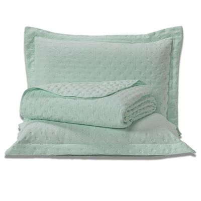 Kit Cobre Leito Colcha King Sublime Dupla Face Com Fronhas 03 Peças - Percal 300 Fios Toque De Pluma Cor Verde Menta