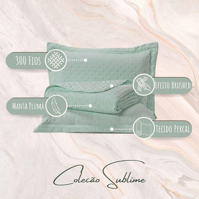 Kit Cobre Leito Colcha King Sublime Dupla Face Com Fronhas 03 Peças - Percal 300 Fios Toque De Pluma Cor Verde Menta