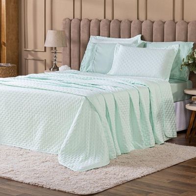 Kit Cobre Leito Colcha King Sublime Dupla Face Com Fronhas 03 Peças - Percal 300 Fios Toque De Pluma Cor Verde Menta