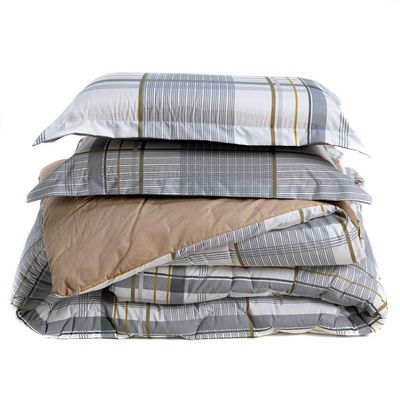 Kit Edredom Estampado Casal Padrão Ravena Caqui Dupla Face Com Fronhas 03 Peças - Percal Algodão 200 Fios