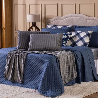 Kit De Peseira Para Cama Majestic Com Fronhas 03 Peças - Tecido Mantinha Flannel Em Toque De Seda Brilhante Cor Cinza