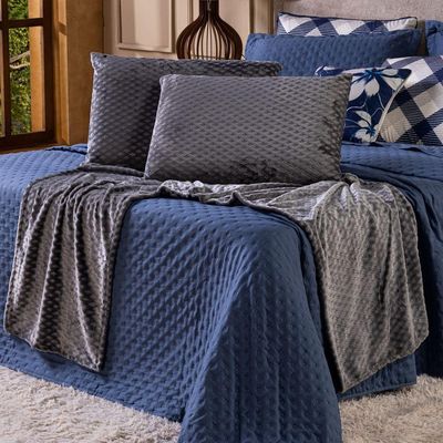 Kit De Peseira Para Cama Majestic Com Fronhas 03 Peças - Tecido Mantinha Flannel Em Toque De Seda Brilhante Cor Cinza