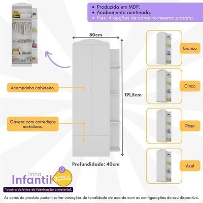 Guarda-roupas Infantil Flex 2 Portas 1 Gaveta Jujuba Multimóveis Bb2660 Branco/colorido