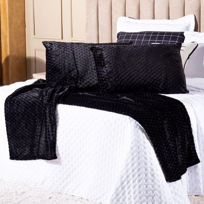 Kit De Peseira Para Cama Majestic Com Fronhas 03 Peças - Tecido Mantinha Flannel Em Toque De Seda Brilhante Cor Preto