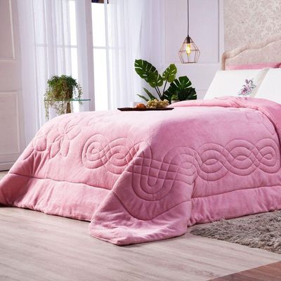 Kit Coberdrom Cobertor Queen Floral Hibisco Rosê Dupla Face Com Fronhas 03 Peças - Manta Microfibra Quente