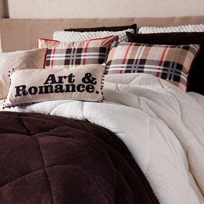 Kit Coberdrom Cobertor King Romance Tabaco Dupla Face Com Almofadas Estampadas 05 Peças - Tecido Mantinha E Sherpa