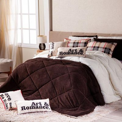 Kit Coberdrom Cobertor King Romance Tabaco Dupla Face Com Almofadas Estampadas 05 Peças - Tecido Mantinha E Sherpa