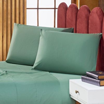Jogo De Cama Lençol Queen Prestige Com Fronhas 04 Peças - Tecido Liso Percal 300 Fios 100% Algodão Original Cor Verde