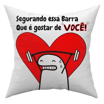 Almofada Estampada Avulsa Cheia Flork Meme Humor Com Frases 45cm X 45cm Com Refil Estampa Segurando Essa Barra