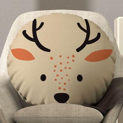 Almofada Redonda Avulsa Cheia Infantil Bichinhos 45cm X 45cm - Enchimento De Silicone Estampa Rena