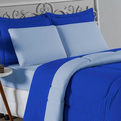 Edredom Casal Nobre 1 Peça Dupla Face 2,00m X 2,20m Malha 100% Algodão - Royal / Azul-bebê