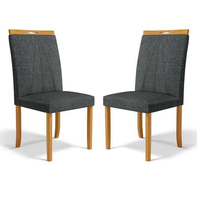 Kit Com 2 Cadeiras Maiara Madeira Maciça Estofadas Para Mesa De Jantar Linho Chumbo 406