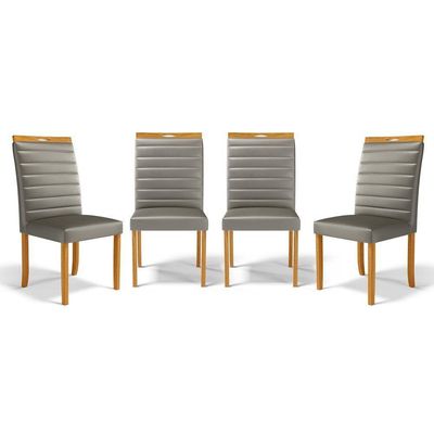 Kit Com 4 Cadeiras Sara Madeira Maciça Estofadas Para Mesa De Jantar Veludo Chumbo 109
