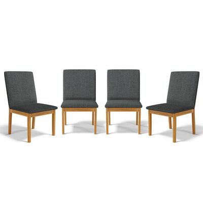 Kit Com 4 Cadeiras Daniela Madeira Maciça Estofada Para Mesa De Jantar Linho Chumbo 406