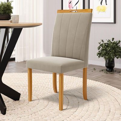 Kit Com 4 Cadeiras Aurora Madeira Maciça Estofadas Para Mesa De Jantar Veludo Bege 102
