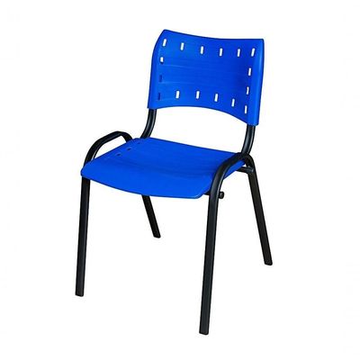 Kit 3 Cadeira Iso Tubo Oblongo Aço Industrial Empilhavel Azul