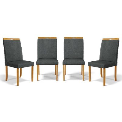 Kit Com 4 Cadeiras Agnes Madeira Maciça Estofadas Para Mesa De Jantar Linho Chumbo 406