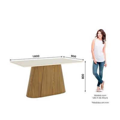 Mesa Olivia Para 6 Lugares Tampo 160cm Com Vidro Canto Reto Nature Com Off White