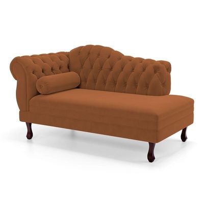 Divã Recamier Chaise Longue Lavínia 150cm Capitonê Pés De Madeira Veludo Terracota - Desk Design
