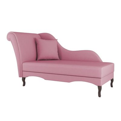 Divã Recamier Chaise Longue Valentina Clássico Com Pés De Madeira Suede Rosa - Desk Design