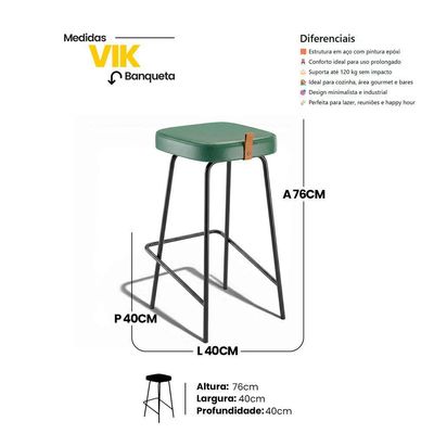 Kit 02 Banquetas Altas Cozinha E área Gourmet Vik Estofada Couríssimo Verde - Desk Design