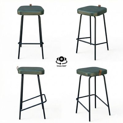 Kit 02 Banquetas Altas Cozinha E área Gourmet Vik Estofada Couríssimo Verde - Desk Design