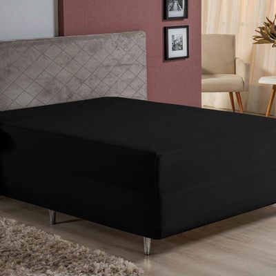 Lençol Com Elástico Queen Nobre 1 Peça Luva De Box 55cm De Altura Malha 100% Algodão - Preto