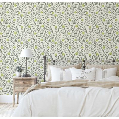 Papel Contact Vinílico Autoadesivo Removível, Impermeável, Tema Natureza, Folhas Verdes para Paredes, Armários e Cômoda - S4sassy 63,5 cm (L) × 304,8 cm (C) / Verde - Vinil Liso