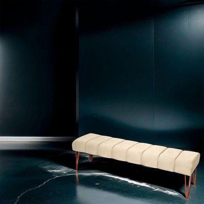 Recamier Estofada Casal Queen Luxo Veludo Bege