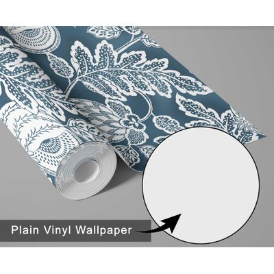 Papel de Parede Botânico de Romã Azul, Vinílico Autoadesivo, Aplicação Fácil para Quarto Estilo Fazenda, Armários, Salas - S4Sassy 63,5 cm (L) × 304,8 cm (C) / Azul - Vinil Liso