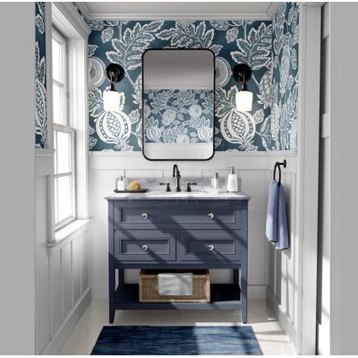 Papel de Parede Botânico de Romã Azul, Vinílico Autoadesivo, Aplicação Fácil para Quarto Estilo Fazenda, Armários, Salas - S4Sassy 63,5 cm (L) × 304,8 cm (C) / Azul - Vinil Liso