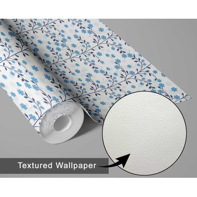 Papel de Parede Vinílico Autoadesivo Mini Trepadeira Floral Azul - Decoração DIY Fácil para Quarto, Sala e Armários - S4Sassy 63,5 cm (L) × 152,4 cm (C) / Azul - Vinil Texturizado