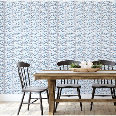 Papel de Parede Vinílico Autoadesivo Mini Trepadeira Floral Azul - Decoração DIY Fácil para Quarto, Sala e Armários - S4Sassy 63,5 cm (L) × 152,4 cm (C) / Azul - Vinil Texturizado