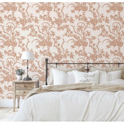 Papel Contact Vinílico Removível e Impermeável, Estampa Vintage de Vinha Inspirada na Natureza para Paredes, Armários, Cômoda - S4Sassy 63,5 cm (L) × 152,4 cm (C) / Marrom - Vinil Texturizado