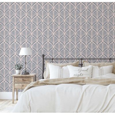 Papel de Parede Autocolante Decorativo Folha Leque Impermeável Azul Removível Amigável para Inquilinos Quarto/Sala de Jantar - S4sassy 63,5 cm (L) × 914,4 cm (C) / Azul - Vinil Liso