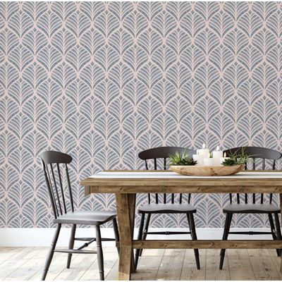 Papel de Parede Autocolante Decorativo Folha Leque Impermeável Azul Removível Amigável para Inquilinos Quarto/Sala de Jantar - S4sassy 63,5 cm (L) × 914,4 cm (C) / Azul - Vinil Liso