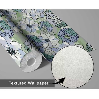 Papel de Parede Autoadesivo Estampa Flores de Pêssego Pastel Verde Vinílico Impermeável Removível para Inquilinos Quarto/Sala - S4sassy 63,5 cm (L) × 914,4 cm (C) / Verde - Vinil Texturizado