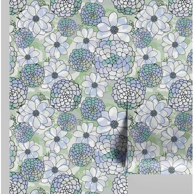 Papel de Parede Autoadesivo Estampa Flores de Pêssego Pastel Verde Vinílico Impermeável Removível para Inquilinos Quarto/Sala - S4sassy 63,5 cm (L) × 914,4 cm (C) / Verde - Vinil Texturizado