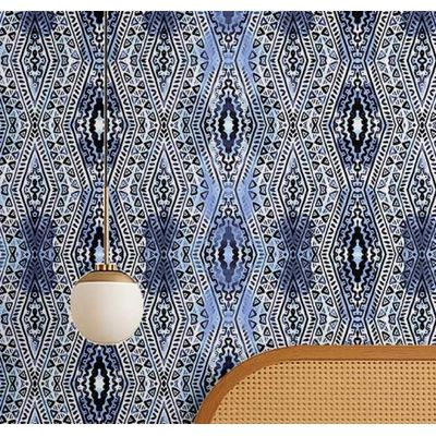 Papel de Parede Boho Autoadesivo com Estampa Tribal, Vinílico À Prova d'Água Azul, Removível para Quarto e Sala - S4sassy 63,5 cm (L) × 152,4 cm (C) / Azul - Vinil Texturizado