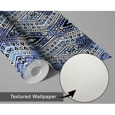 Papel de Parede Boho Autoadesivo com Estampa Tribal, Vinílico À Prova d'Água Azul, Removível para Quarto e Sala - S4sassy 63,5 cm (L) × 152,4 cm (C) / Azul - Vinil Texturizado