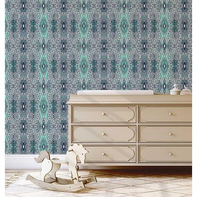 Cobertura de Parede Autocolante Boho, Estampa Tribal, Vinil Impermeável Removível, para Inquilinos, Verde, Quarto/Sala de Jantar - S4sassy 63,5 cm (L) × 609,6 cm (C) / Verde - Vinil Liso
