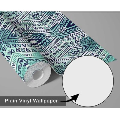 Cobertura de Parede Autocolante Boho, Estampa Tribal, Vinil Impermeável Removível, para Inquilinos, Verde, Quarto/Sala de Jantar - S4sassy 63,5 cm (L) × 609,6 cm (C) / Verde - Vinil Liso