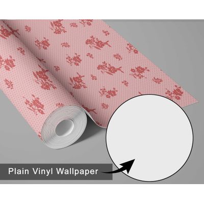 Papel de Parede Autoadesivo Vinílico Impermeável, Estampa de Folhas Pontilhadas e Flores, Rosa, Removível, Para Quarto e Sala - S4sassy 63,5 cm (L) × 152,4 cm (C) / Rosa - Vinil Texturizado